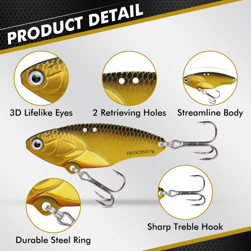 TRUSCEND Blade Bait for Bass Trout Walleye, Easy Catch Fishing Lures for All Levels & Species, Well-Made Long Cast VIB Blade Jig Spinner, VIBEspinner with BKK Sharp Hook, Freshwater Crappie Jigs 1/4oz - Image 3